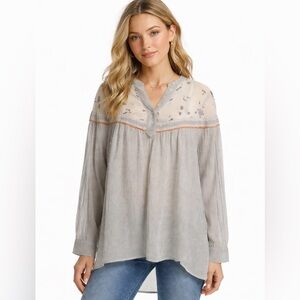 Free People Hearts and Colors Striped Floral Oversized Blouse Cotton Size Small